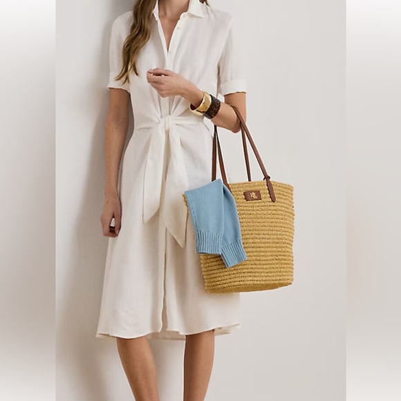 Ralph Lauren Tie-front Linen Shirtdress with pockets in navy - Picture 14 of 14